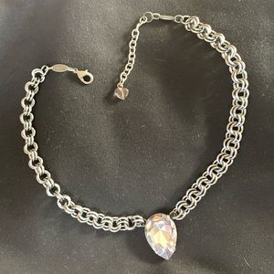 Sabika 16 inch necklace. Silver color double link chain, glass teardrop pendant